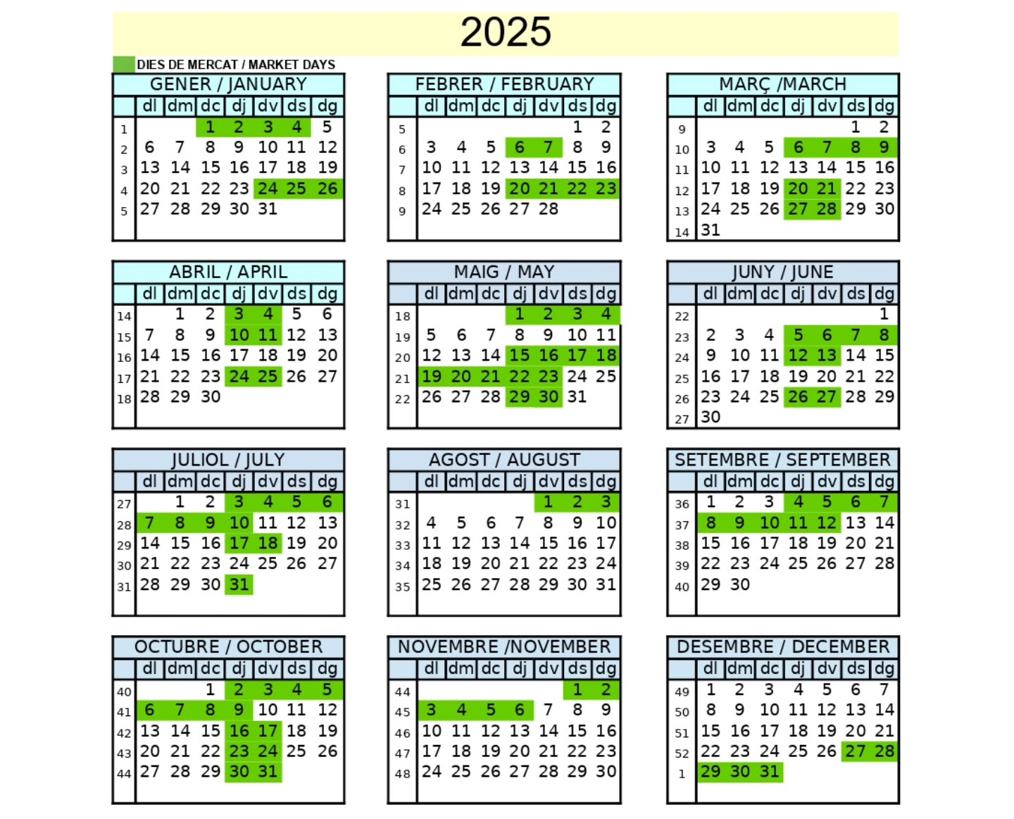 2025 Mercat Gòthic Takvimi